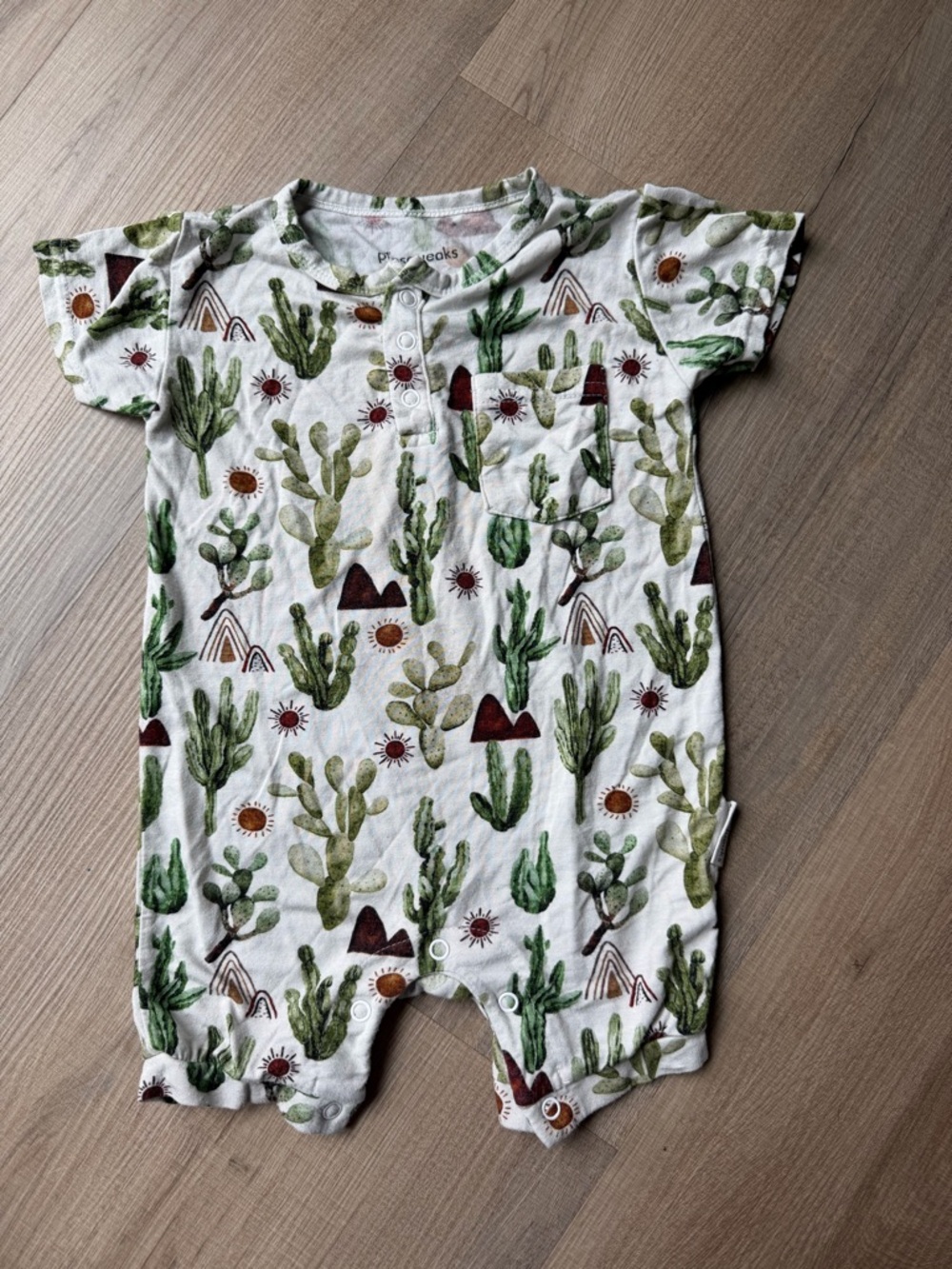 Pipsqueaks Cactus Print Cotton Baby One-Piece Romper - White/Green